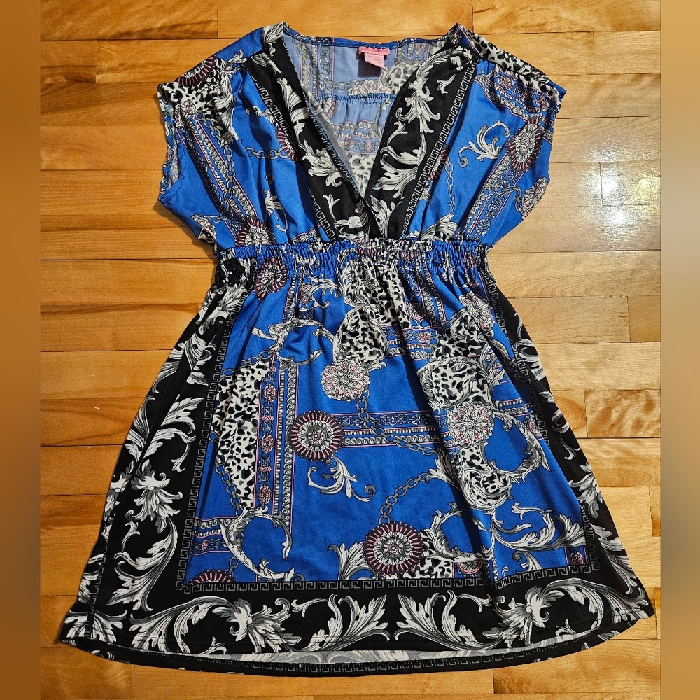 Bathing Suit Cover-Up Chain Print & Cobalt Size L